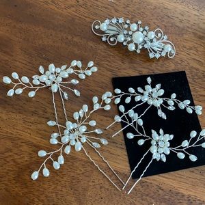 Pearl and diamond hair pieces